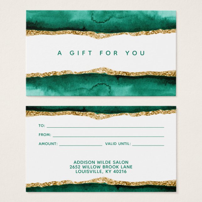 Tarjeta De Regalo Emerald Green And Gold Watercolo (Anverso y reverso)