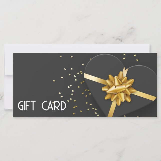 Tarjeta de regalo Gold Bow Lovely Black Heart Gift (Anverso)