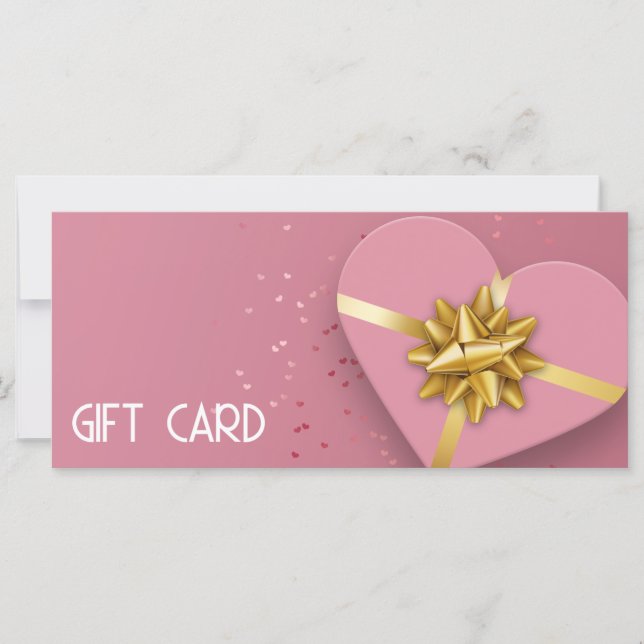 Tarjeta de regalo Gold Bow Lovely Pink Heart Gift  (Anverso)