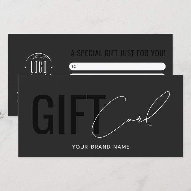 Tarjeta de regalo gris negro logotipo moderno prof (Anverso / Reverso)