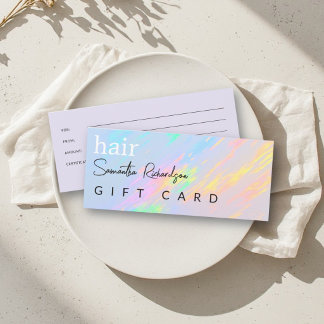 Tarjeta de regalo holográfica pastel para salón de