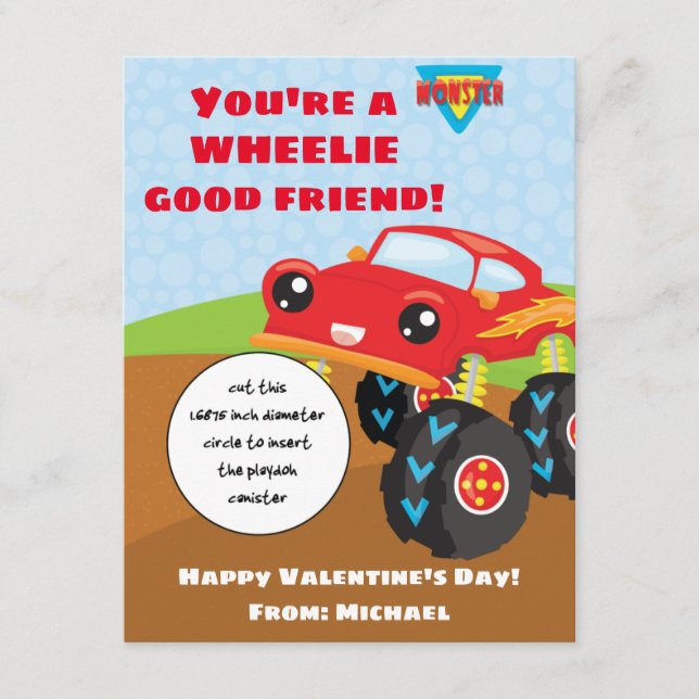 Tarjeta de regalo Monster Truck Valentine Play Doh (Anverso)