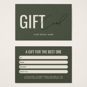 Tarjeta de regalo para cliente de verde oliva prof