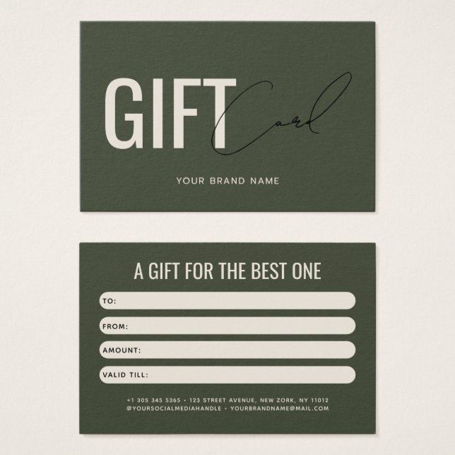 Tarjeta de regalo para cliente de verde oliva prof (Anverso y reverso)