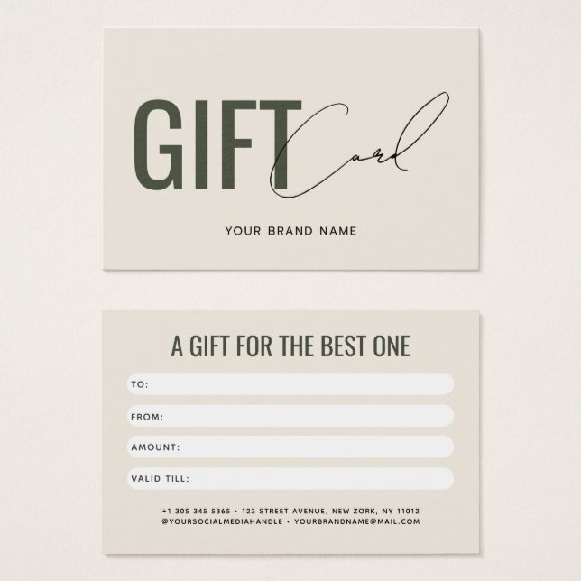 Tarjeta de regalo para cliente verde beige profesi (Anverso y reverso)