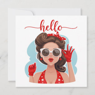 Tarjeta de regalo plana azul de Chica retro curabl