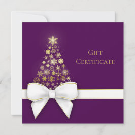 Tarjeta de regalo púrpura de copas de nieve de árb
