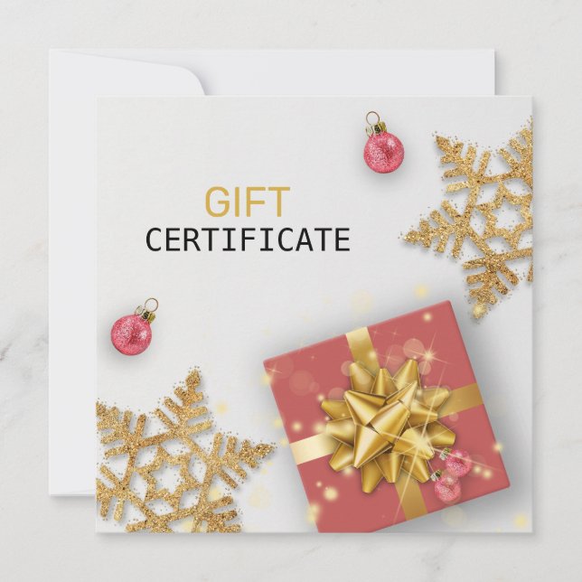 Tarjeta de regalo Red Gift Gold Snowflakes Navidad (Anverso)