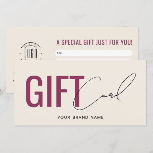 Tarjeta de regalo roja beige con logotipo moderno