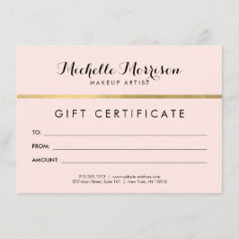 Tarjeta de regalo rosa y Relieve metalizado dorado