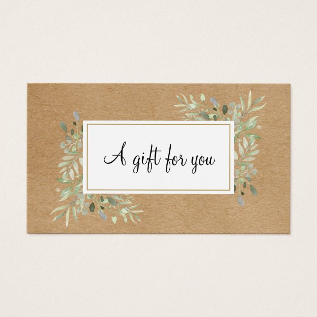 Tarjeta de regalo rústica de Kraft de hojas de pri (Frente)