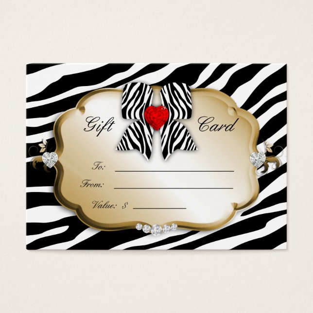 Tarjeta de regalo Salon Spa Valentine Zebra Gold B (Frente)