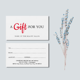 Tarjeta de regalo Sencilla Elegante de Belleza Roj