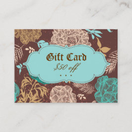 Tarjeta de regalo verde azulada azul floral de
