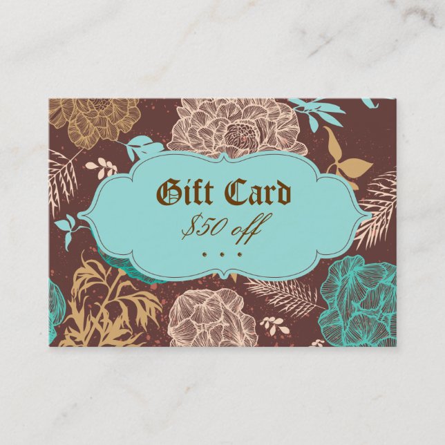 Tarjeta de regalo verde azulada azul floral de (Anverso)