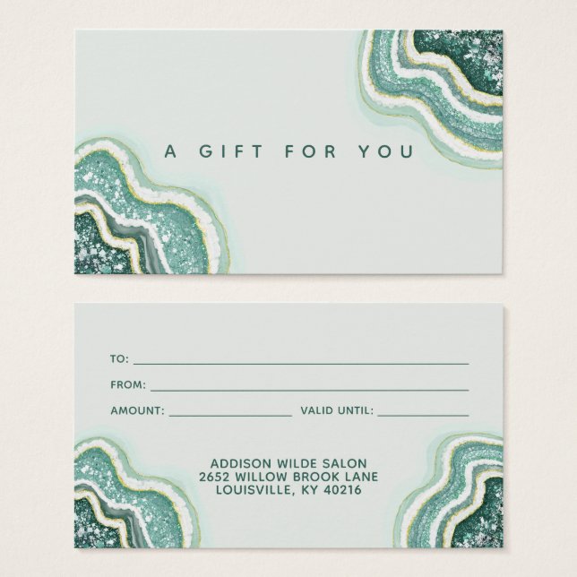 Tarjeta de regalo verde azulada para el Purpurina  (Anverso y reverso)