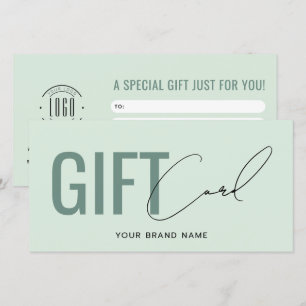 Tarjeta de regalo verde claro con logotipo moderno