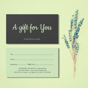 Tarjeta de regalo verde gris elegante simple del