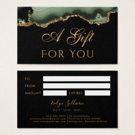 Tarjeta de regalo verde salchicha y agarra de oro