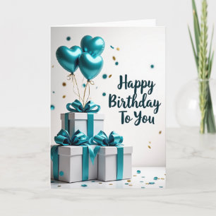 Tarjeta de regalos azul turquesa elegante de cumpl