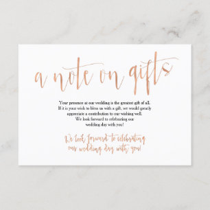 Tarjeta de regalos de boda en oro rosa