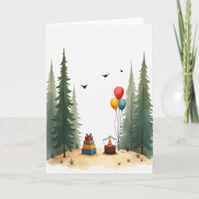 Tarjeta de regalos de cumpleaños en el bosque (Anverso)