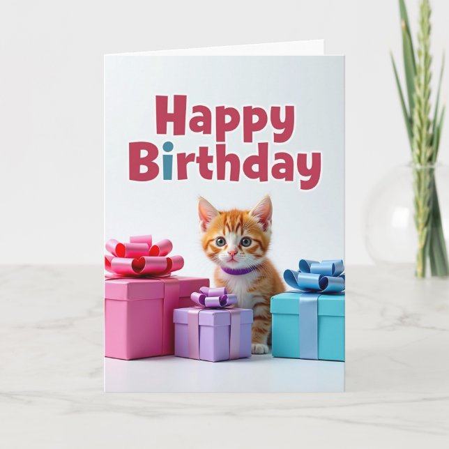 Tarjeta de regalos de cumpleaños gatito dulce (Anverso)
