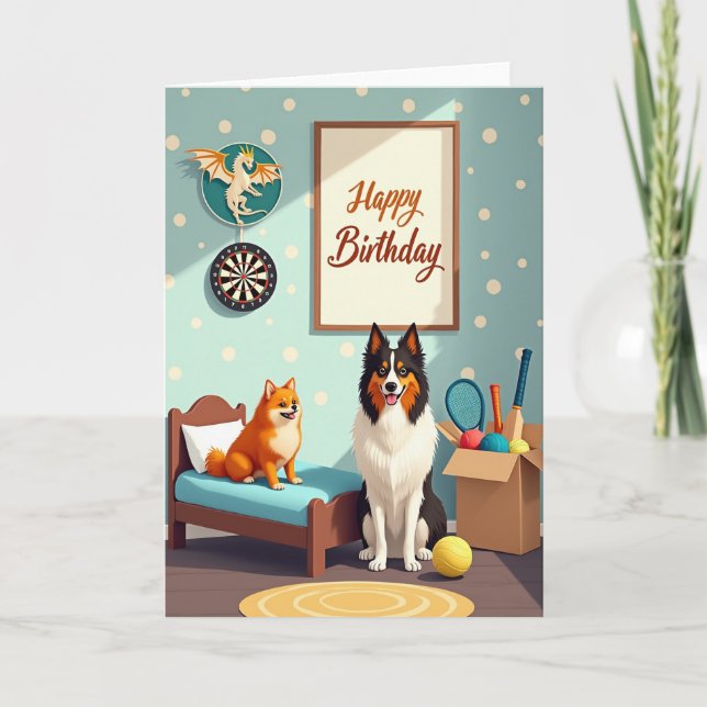 Tarjeta de regalos de cumpleaños para perros alegr (Anverso)