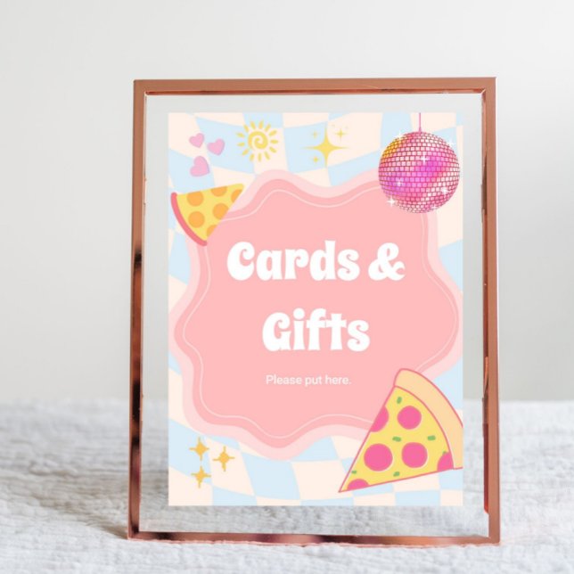 Tarjeta de regalos y señal de fiesta de pizza (pizza party cards and gifts sign, pizza birthday sign, cards and gifts table sign, pizza party decor)