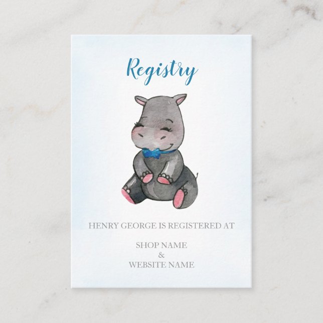 Tarjeta de registro | 5.º ducha | niño| Hippo (Anverso)