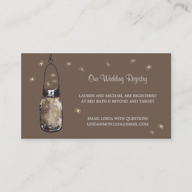 Tarjeta de registro boda Mason Jar & Fireflies (Anverso)