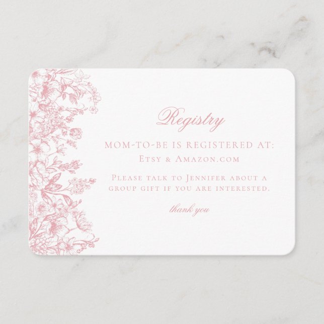 Tarjeta de registro de bebés florales para el Past (Anverso)