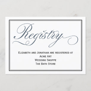 Tarjeta de registro de boda con escritura en azul 