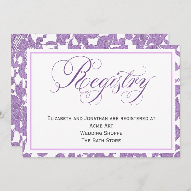 Tarjeta de registro de boda de encaje de lavanda (Anverso / Reverso)