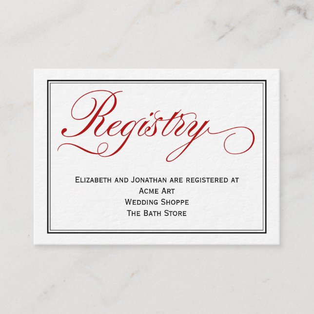 Tarjeta de registro de Boda de guiones de caligraf (Anverso)