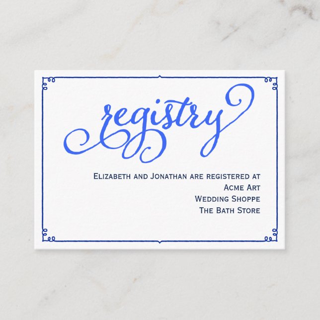 Tarjeta de registro de Boda de Winter Blues Callig (Anverso)
