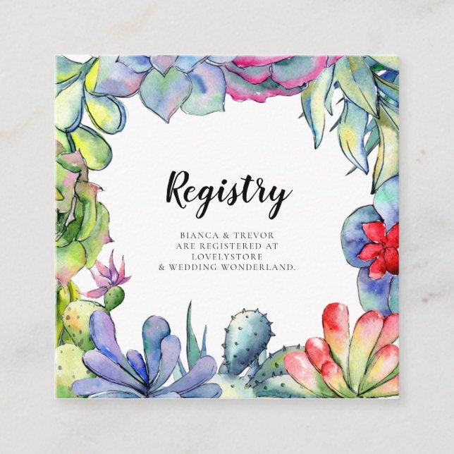 Tarjeta de registro de bodas cacti y suculentas (Anverso)
