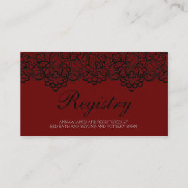Tarjeta de registro de Bodas de encaje negro y roj
