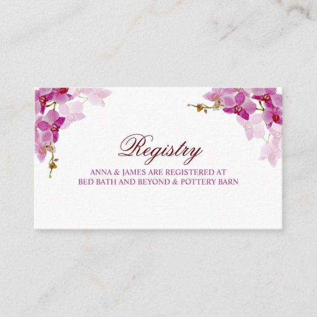 Tarjeta de registro de Bodas de orquídeas tropical (Anverso)