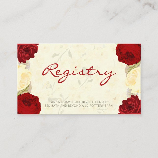 Tarjeta de registro de Bodas de Rosas rojos y marf (Anverso)