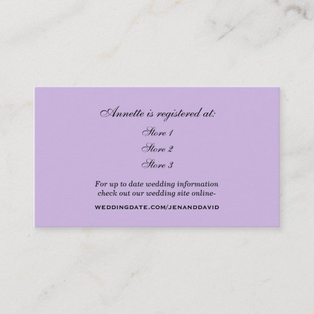 Tarjeta de registro de ducha de novia Lavender (Anverso)