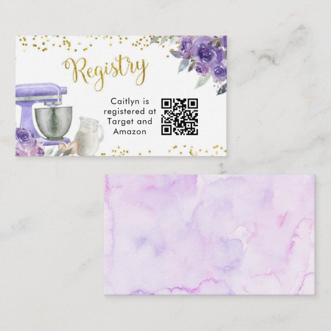 Tarjeta de registro de ducha de novia Purple Kitch (Anverso / Reverso)