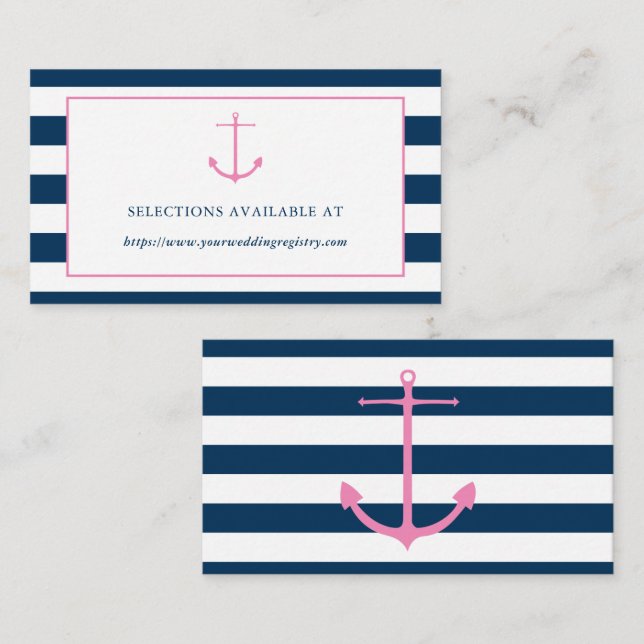 Tarjeta de registro de ducha Náutica rosa y marina (Anverso / Reverso)