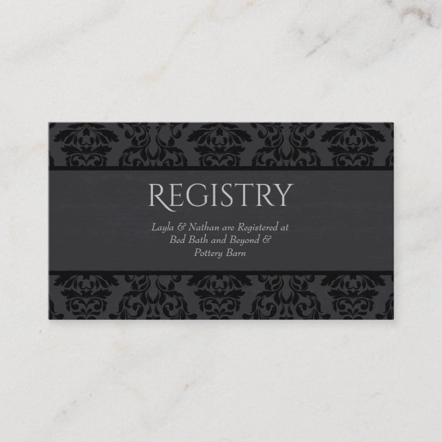Tarjeta de registro de la boda de Damasco negro y  (Anverso)