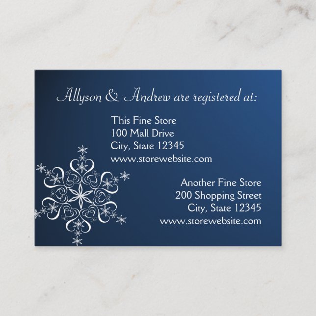 Tarjeta de registro de novia Snowflake Blue (Anverso)