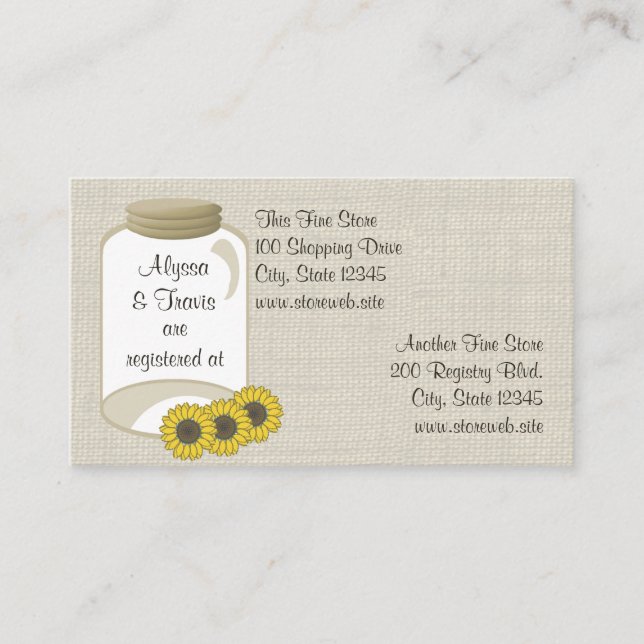 Tarjeta de registro de novias de Jar y Sunflowers (Anverso)