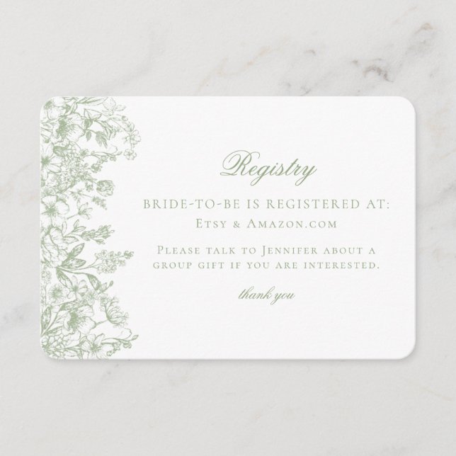 Tarjeta de registro de novias Sage Chinoiserie Ret (Anverso)