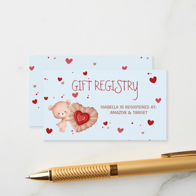 Tarjeta de registro de regalo Baby Shower azul roj (Anverso/Reverso In Situ)