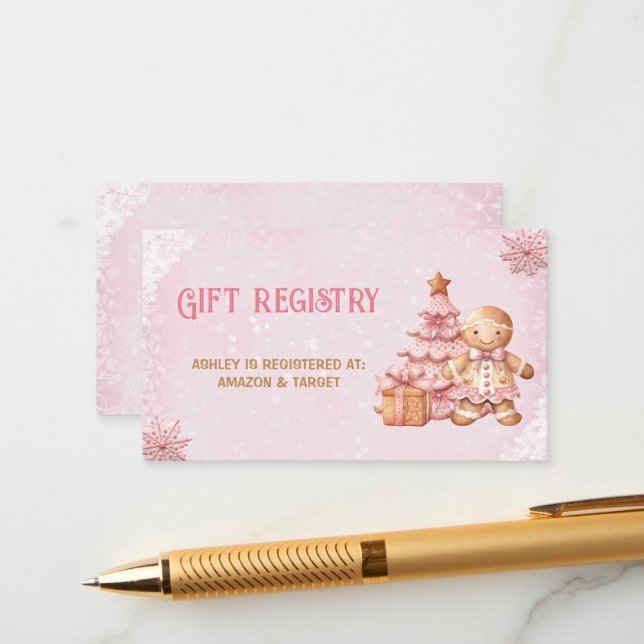 Tarjeta de registro de regalo de Baby Shower rosa  (Anverso/Reverso In Situ)