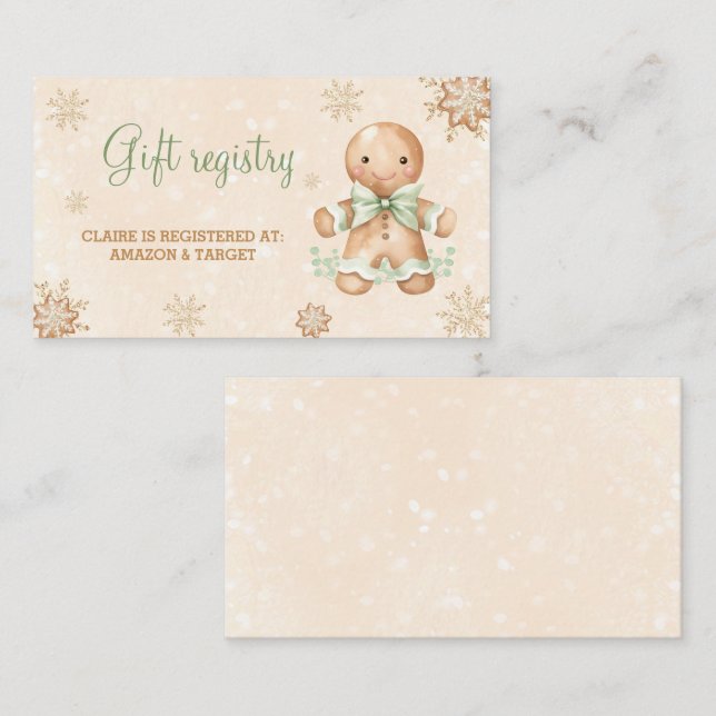 Tarjeta de registro de regalo de Baby Shower verde (Anverso / Reverso)